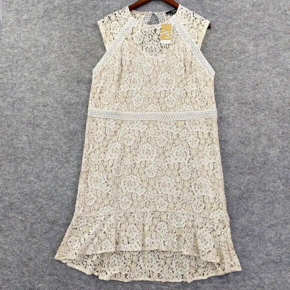 Suzanne Betro Dress Womens 1X Beige Cream Lace High Low Sleeveless Party New - Picture 1 of 11